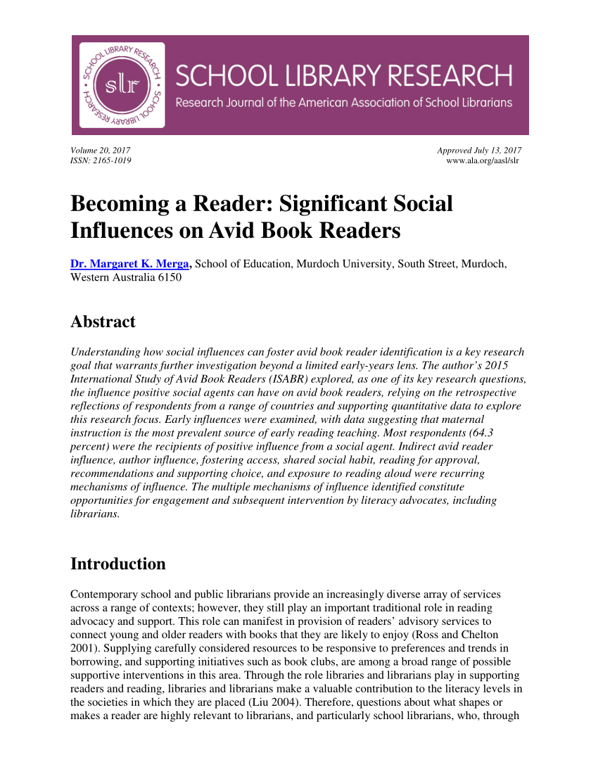 Pdf Becoming A Reader Significant Social Influences On Avid Book Readers