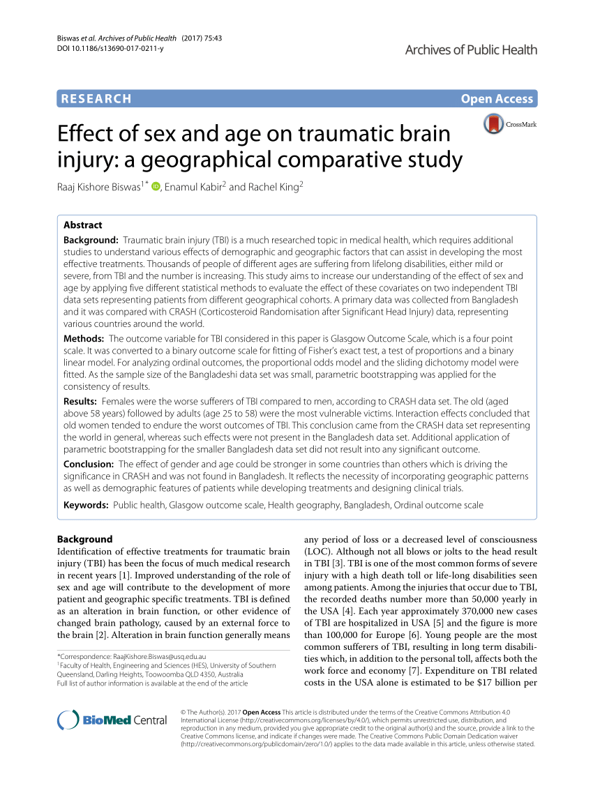 PDF Effect of sex and age on traumatic brain injury A