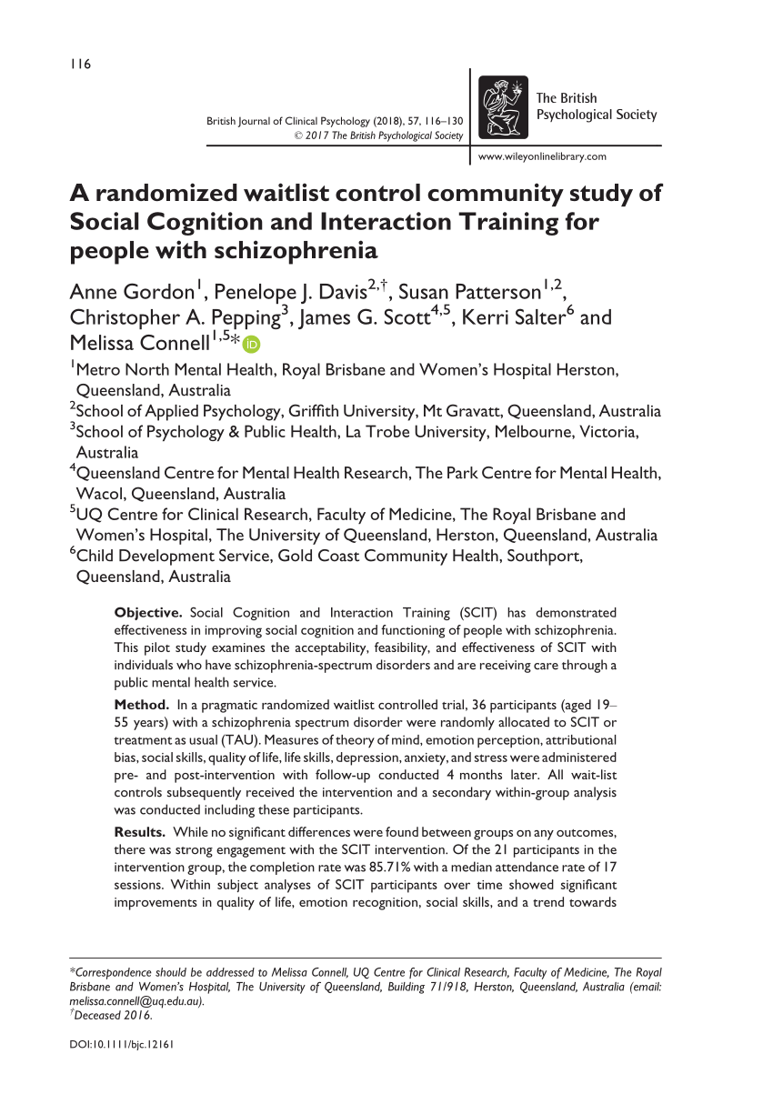 PDF) A randomized waitlist control community study of Social ...