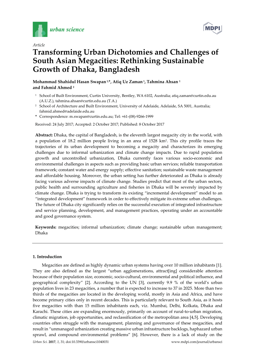 PDF) Transforming Urban Dichotomies and Challenges of South Asian Megacities Rethinking Sustainable Growth of Dhaka, Bangladesh pic