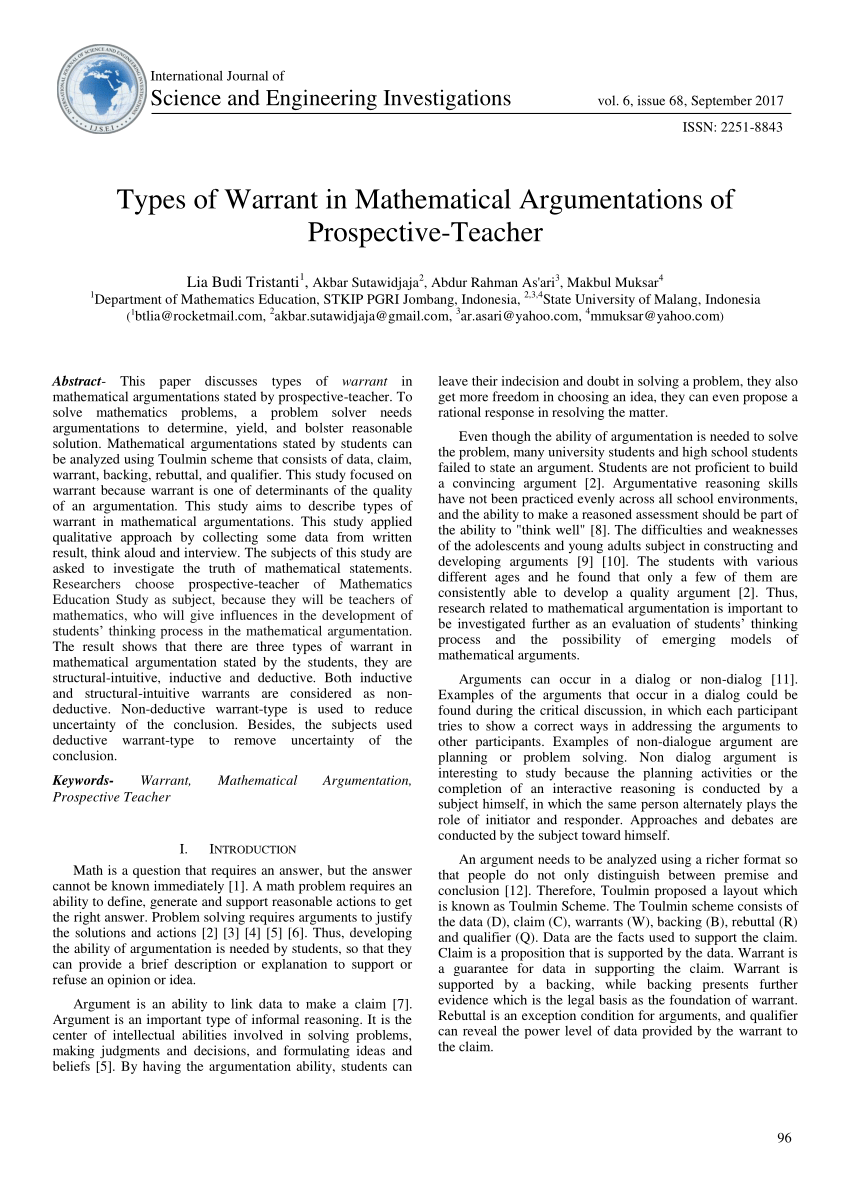 PDF) Types of Warrant in Mathematical Argumentations of