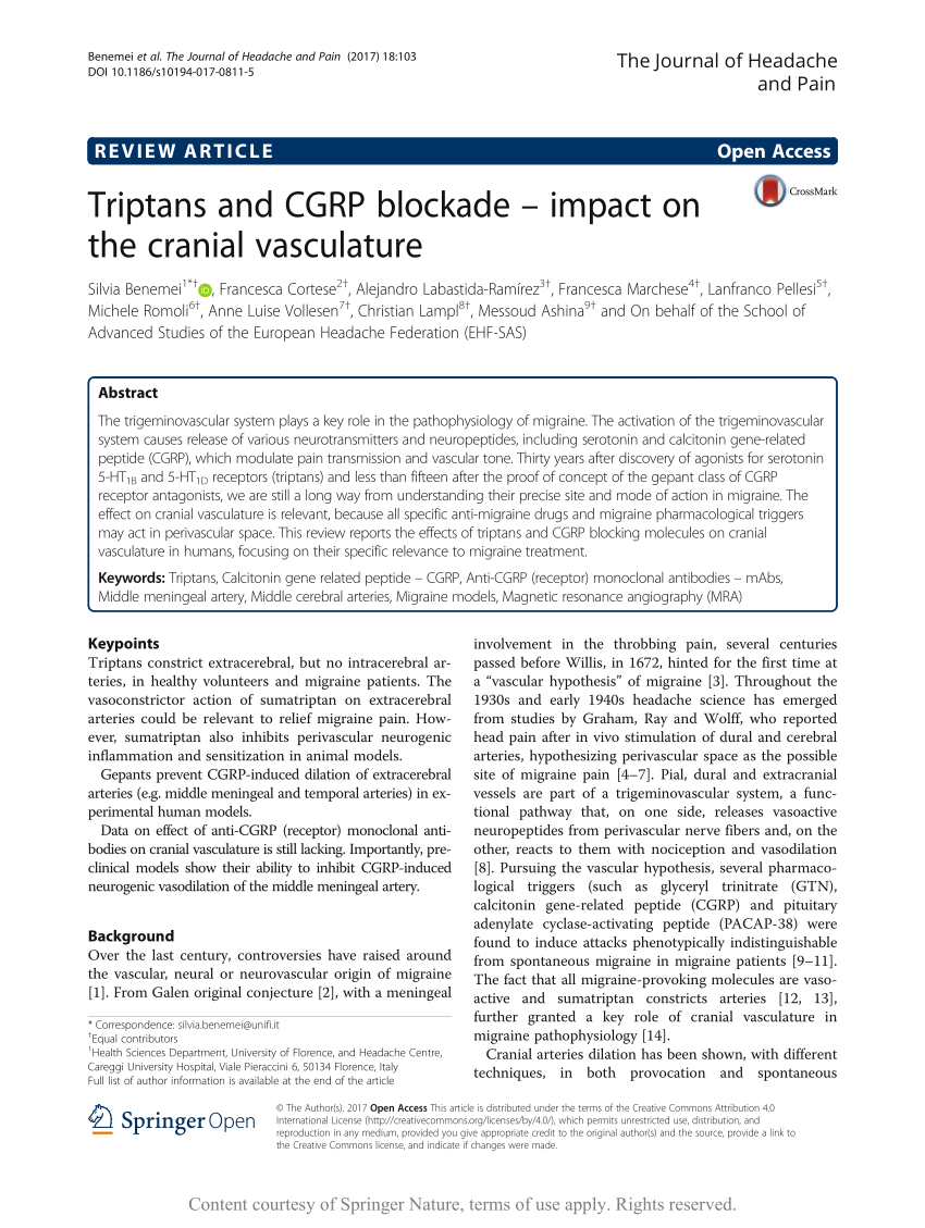 PDF) Triptans and CGRP blockade – impact on the cranial vasculature