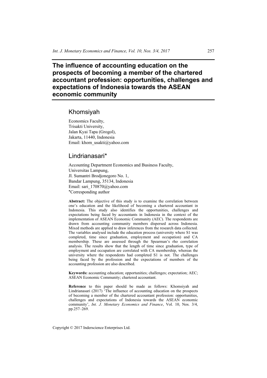 pdf the influence of accounting education on prospects becoming a member chartered accountant profession opportunities challenges and expectations indonesia towards asean economic community high current ratio interpretation