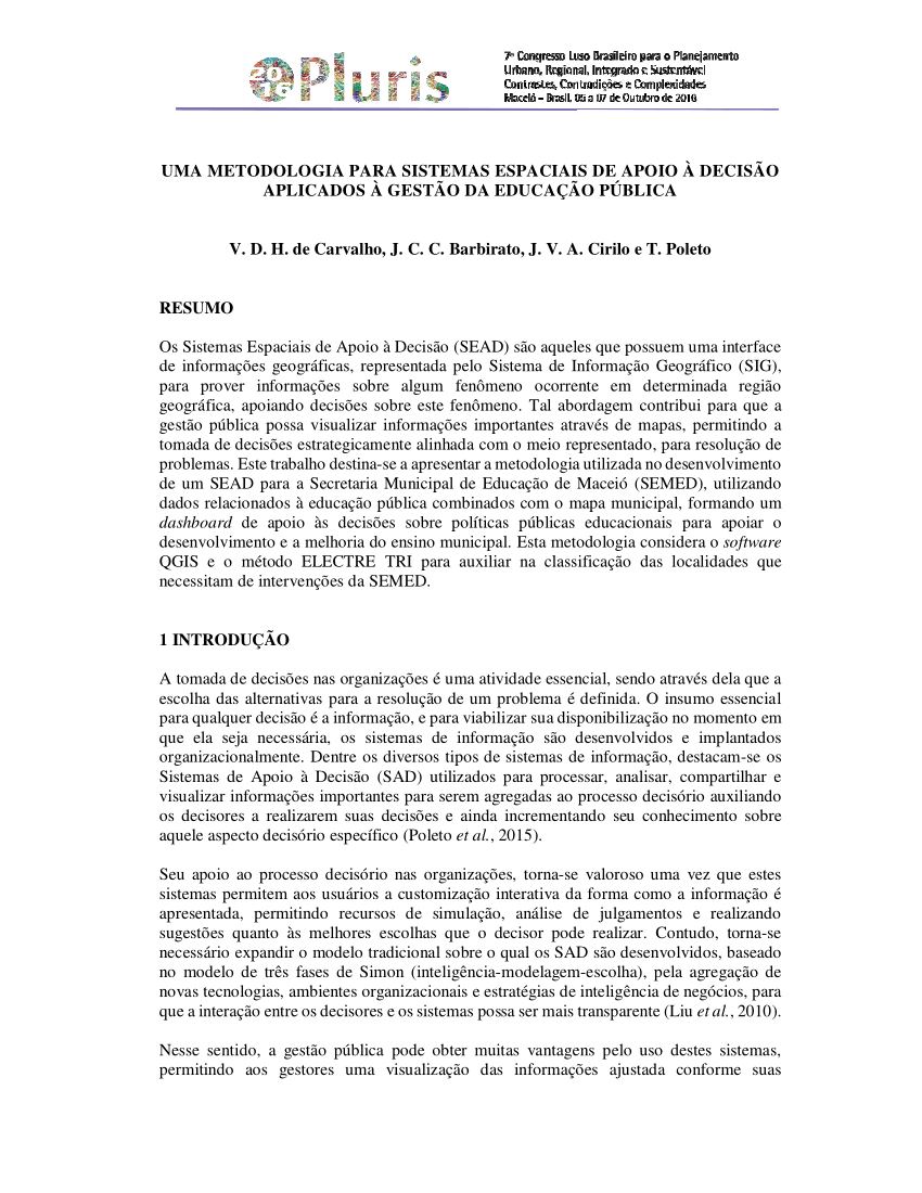 PDF) Uma Metodologia para Sistemas Espaciais de Apoio à Decisão aplicados a  Gestão da Educação Pública