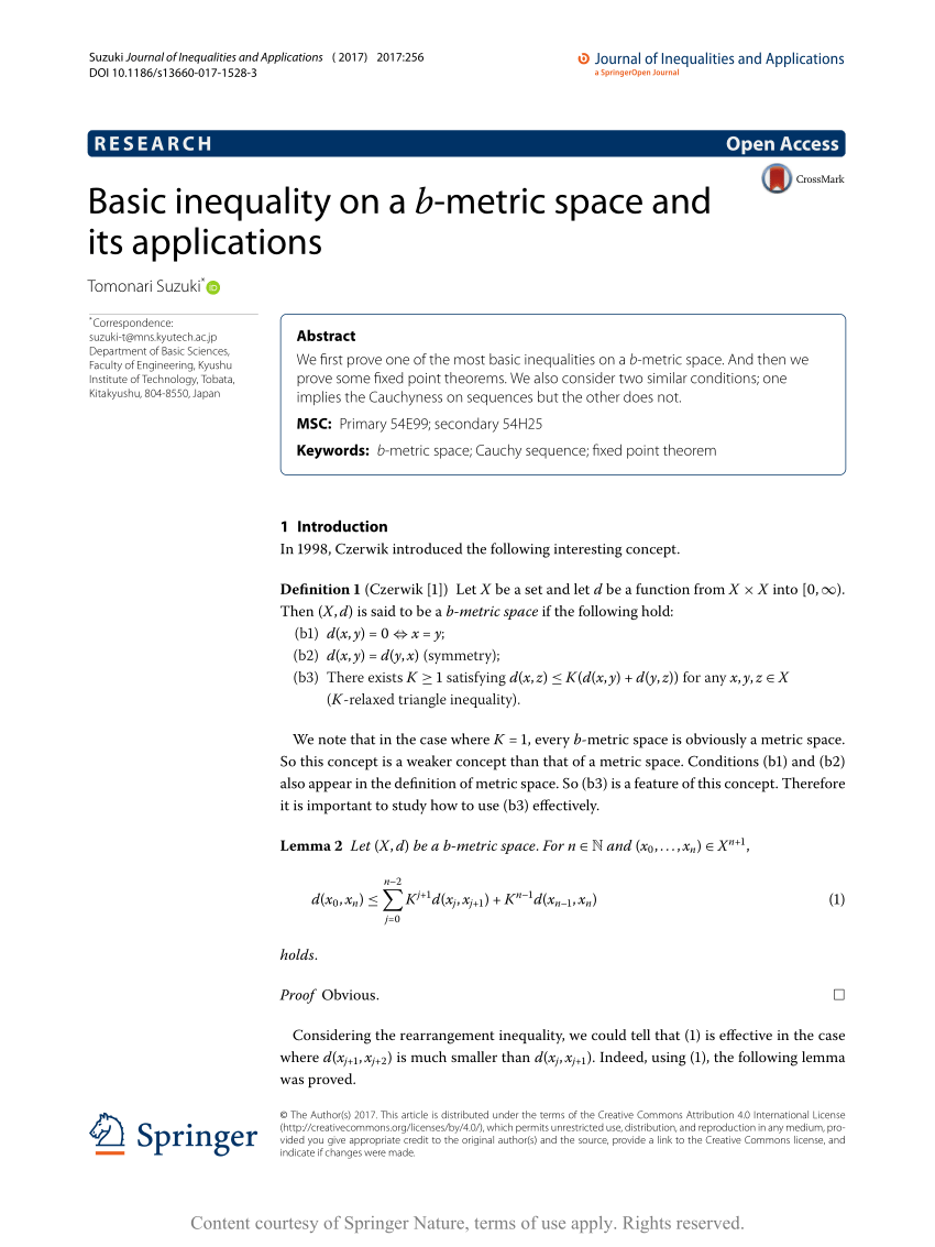 Pdf Basic Inequality On A B Metric Space And Its Applications