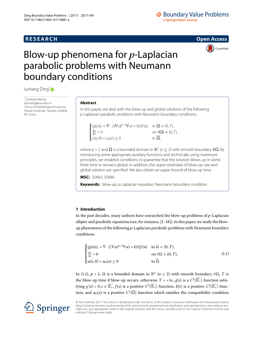 Pdf Blow Up Phenomena For P Laplacian Parabolic Problems With Neumann Boundary Conditions