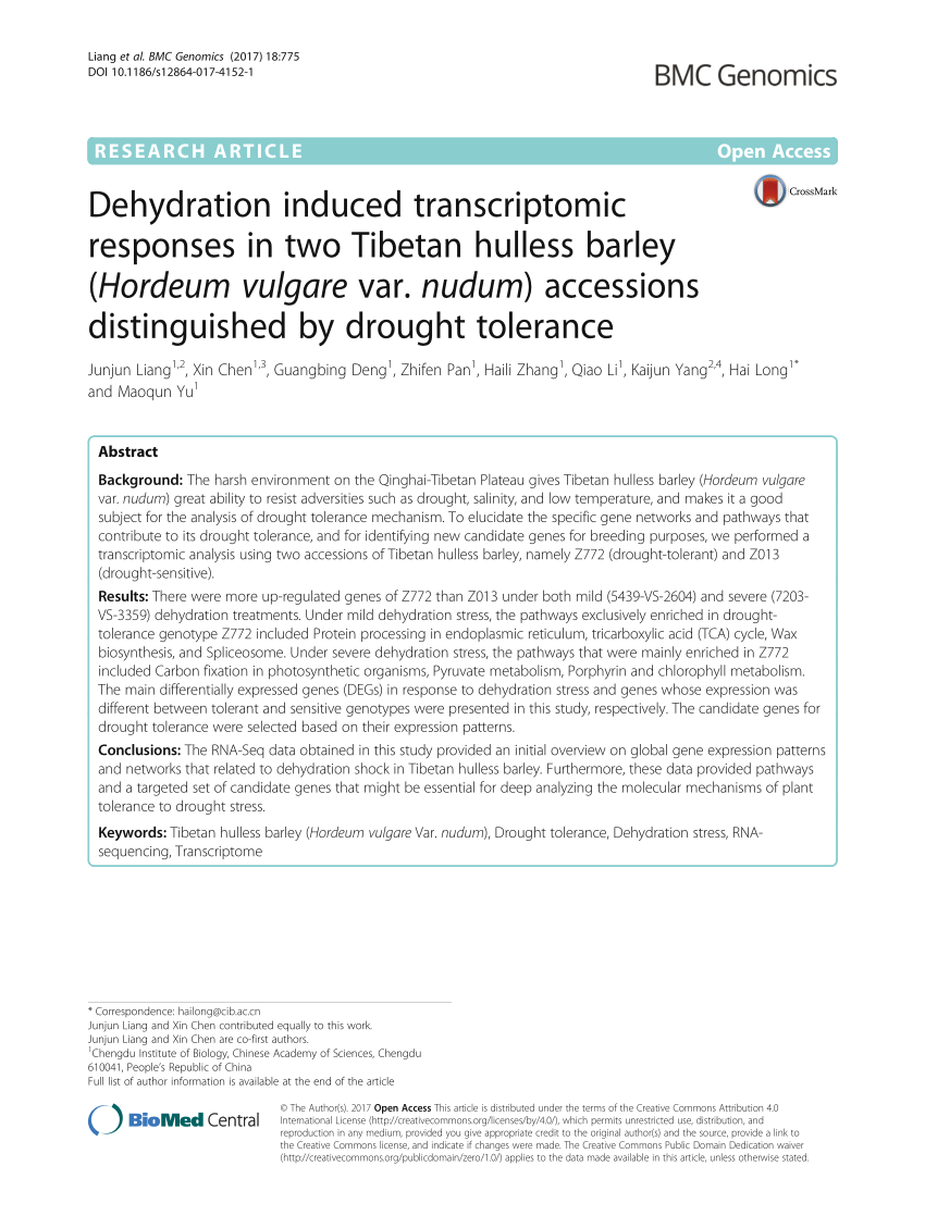 PDF) Dehydration induced transcriptomic responses in two Tibetan 