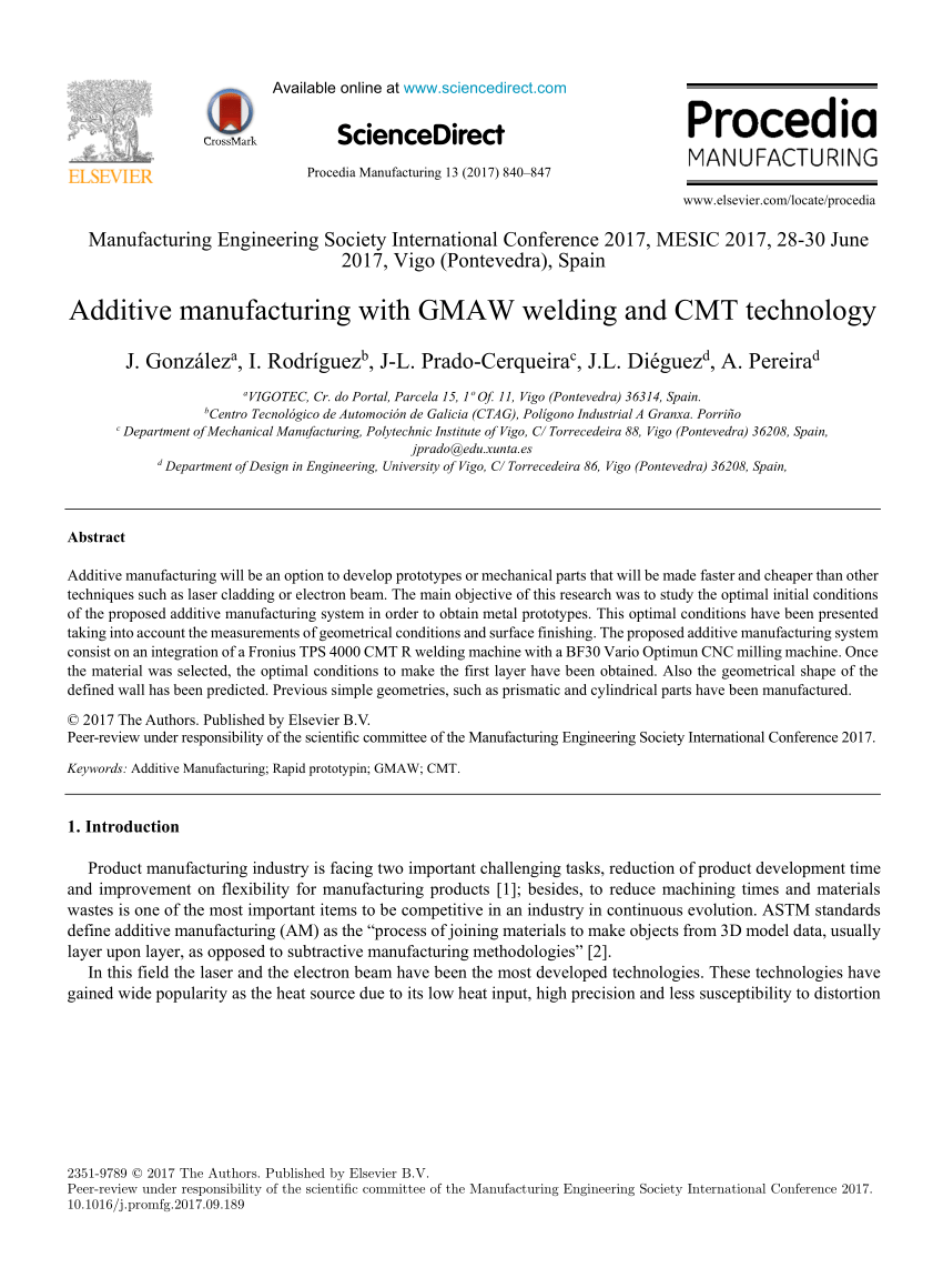 Pdf Additive Manufacturing With Gmaw Welding And Cmt Technology