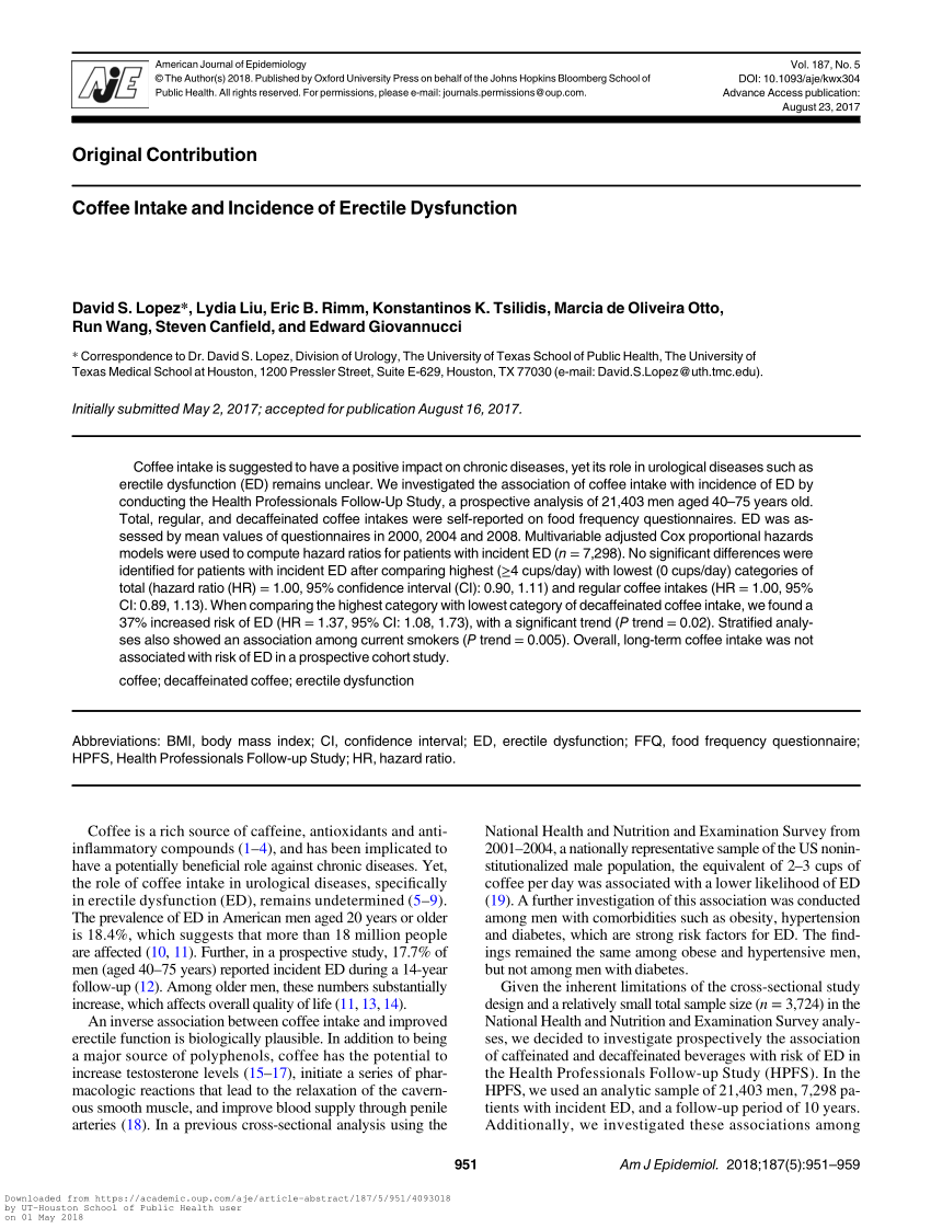 PDF Coffee Intake and Incidence of Erectile Dysfunction