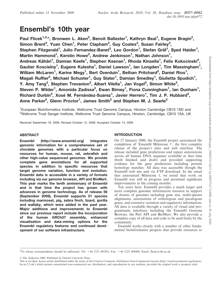 PDF) Ensembl's 10th year.