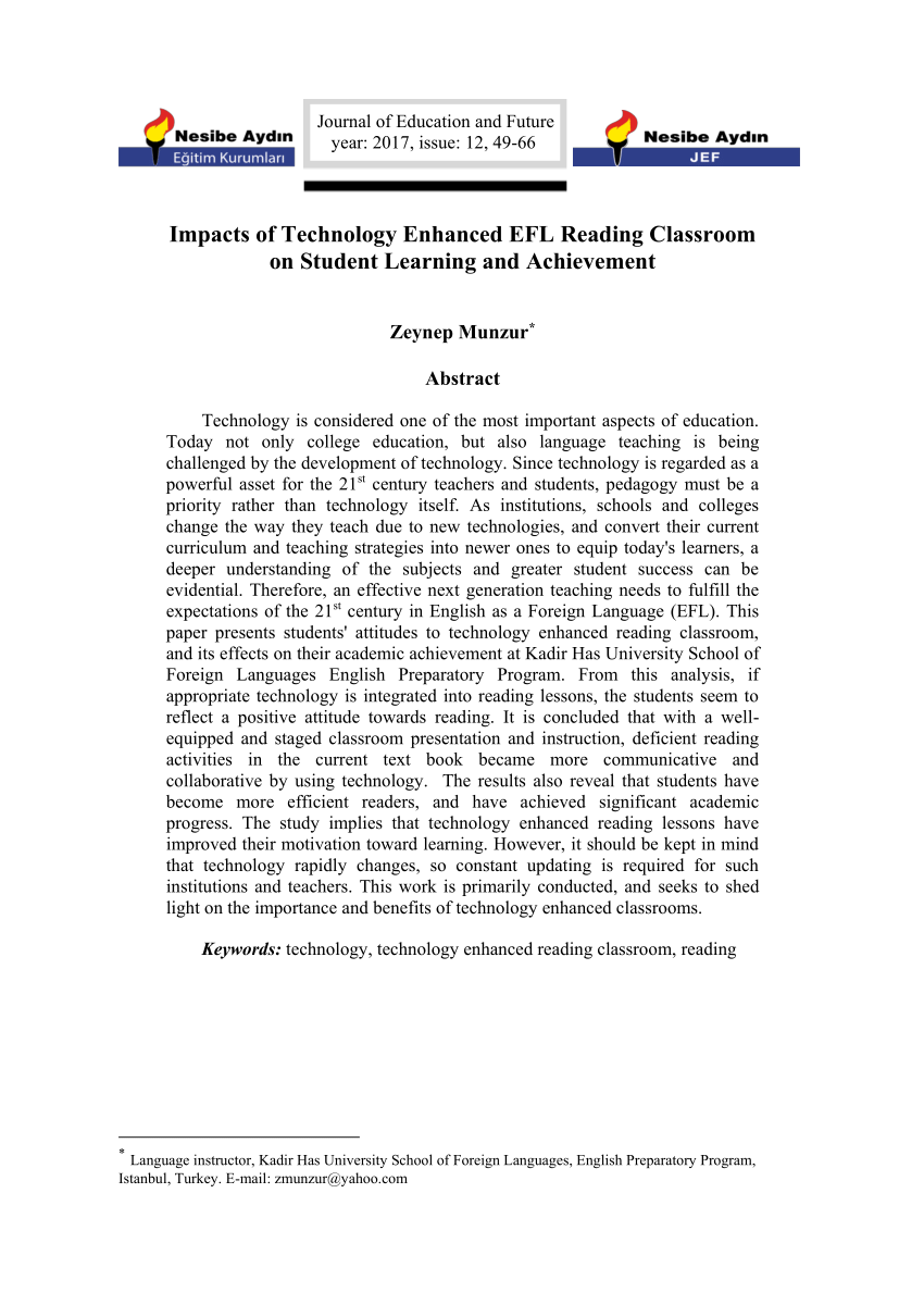 pdf impacts of technology enhanced efl reading classroom on student learning and achievement impacts of technology enhanced efl reading classroom on student learning and achievement 50 bilgi teknolojileri ile gelistirilmis ingilizce okuma