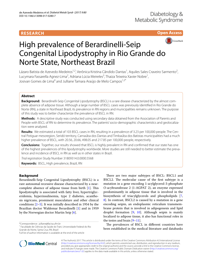 (PDF) High prevalence of Berardinelli-Seip Congenital ...