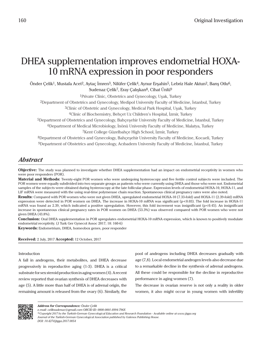 PDF DHEA supplementation improves endometrial HOXA 10 mRNA  