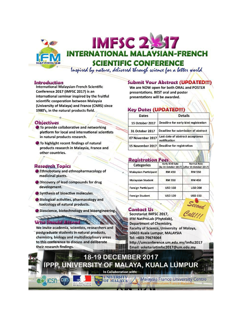 Pdf Invitation For International Malaysian French Scientific Conference 2017 Imfsc 2017