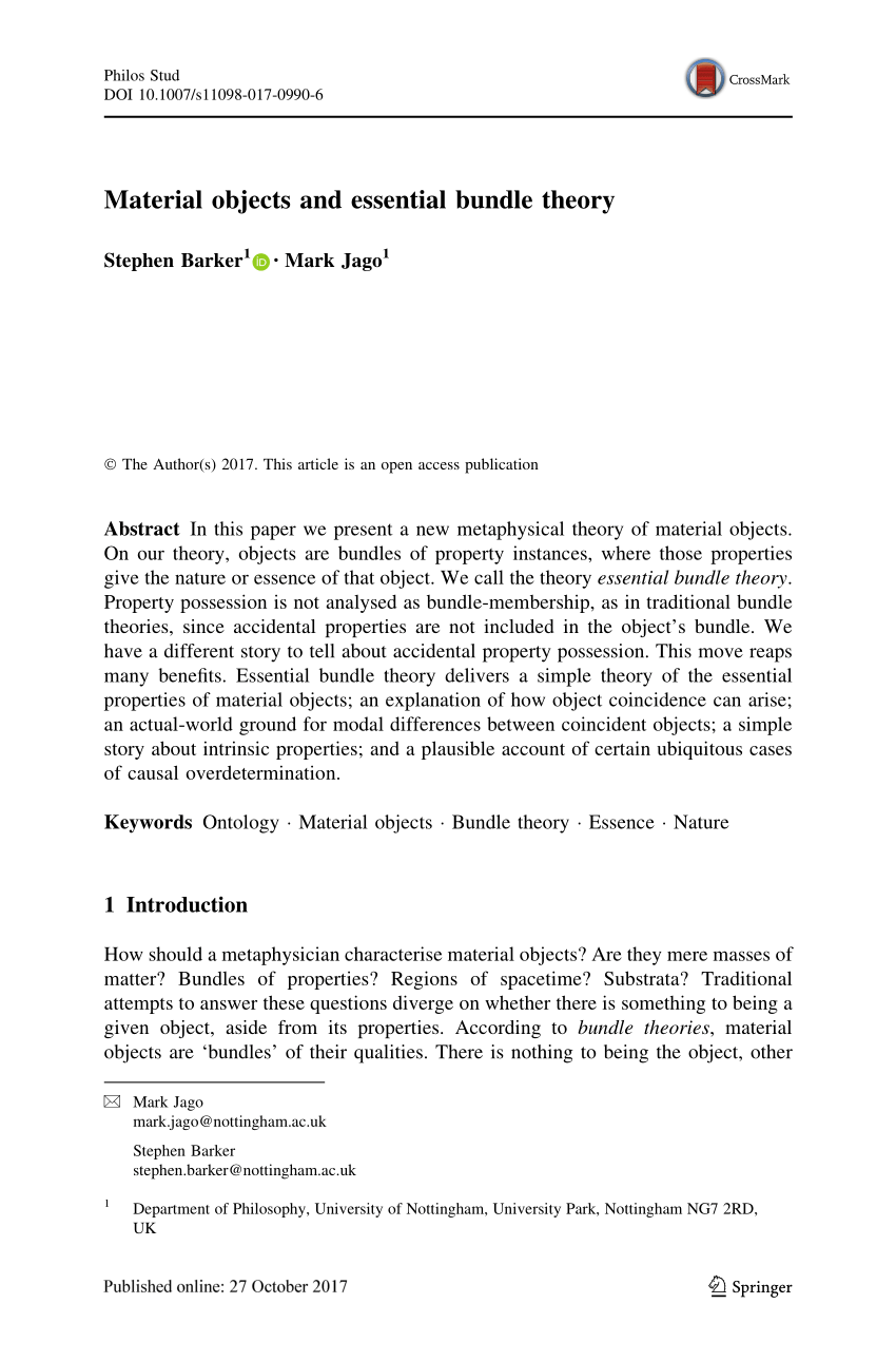 PDF Material objects and essential bundle theory