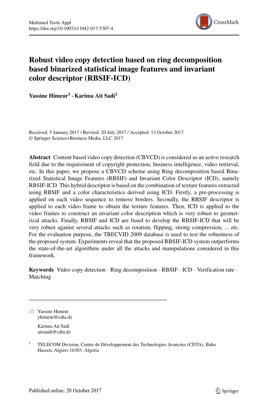 Pdf Robust Video Copy Detection Based On Ring Decomposition