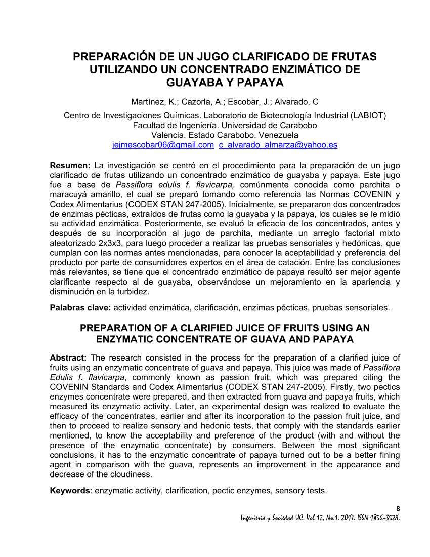 (PDF) PREPARACIÓN DE UN JUGO CLARIFICADO DE FRUTAS UTILIZANDO UN ...