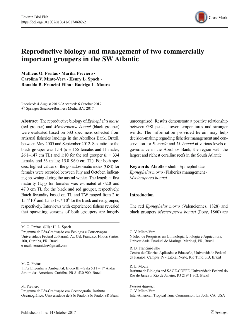 Pdf Reproductive Biology And Management Of Two Commercially Important Groupers In The Sw Atlantic