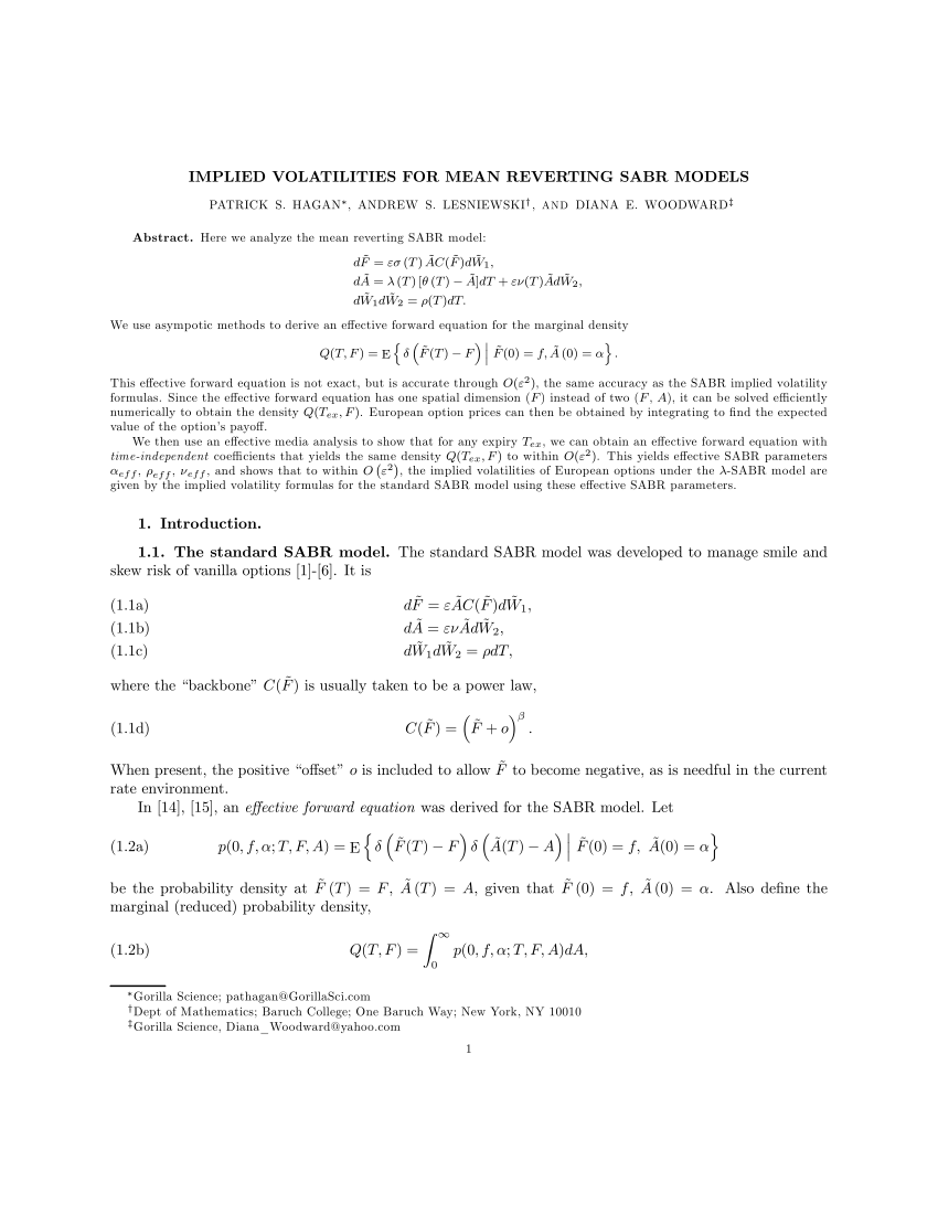 Pdf Implied Volatilities For Mean Reverting Sabr Models