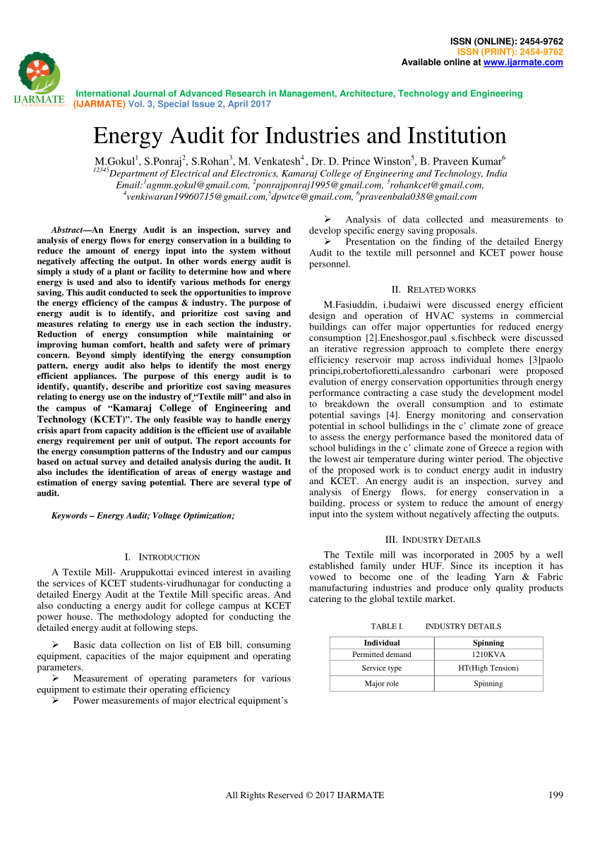 PDF) Energy Audit for Industries and Institution