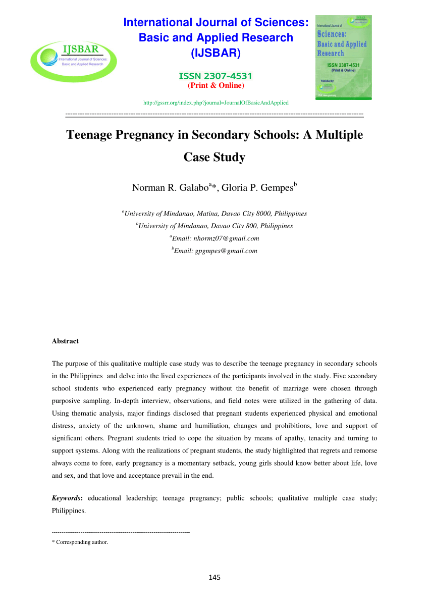 research paper about early pregnancy in the philippines