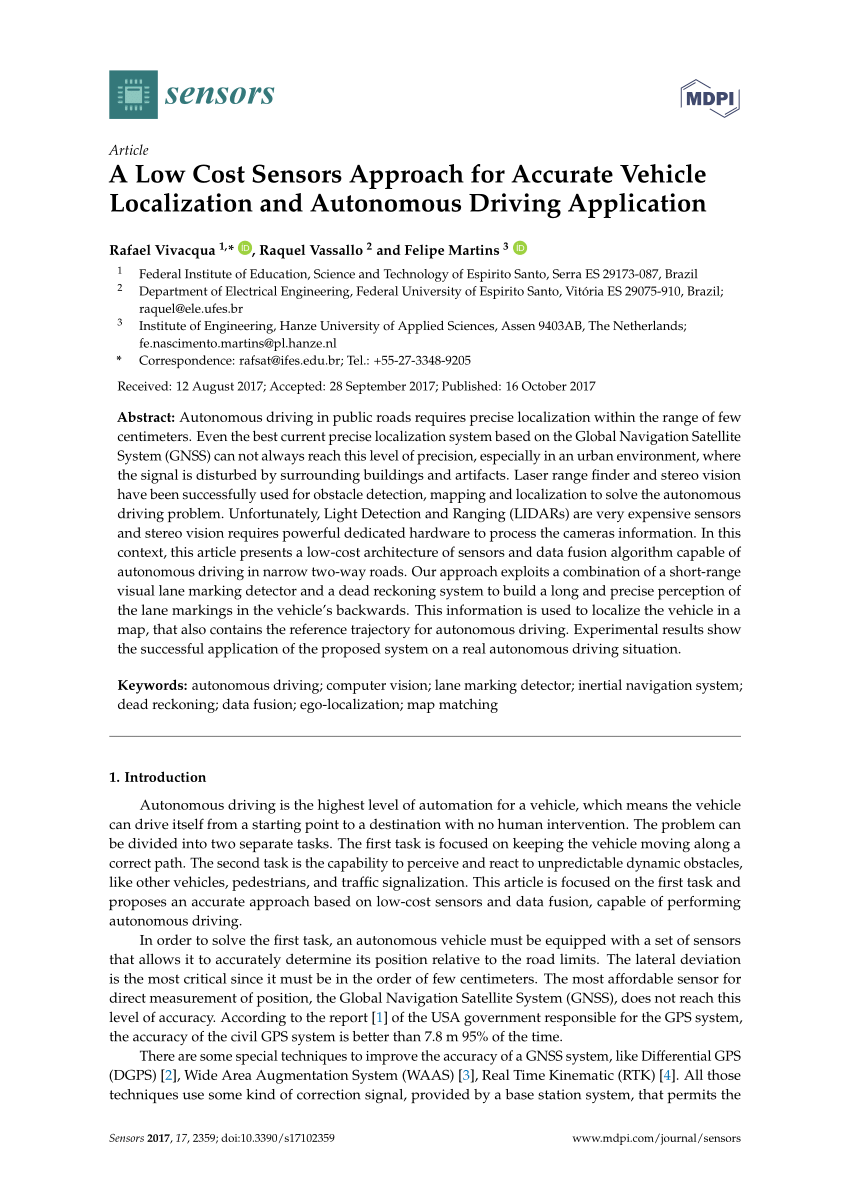 Pdf A Low Cost Sensors Approach For Accurate Vehicle Localization And Autonomous Driving Application