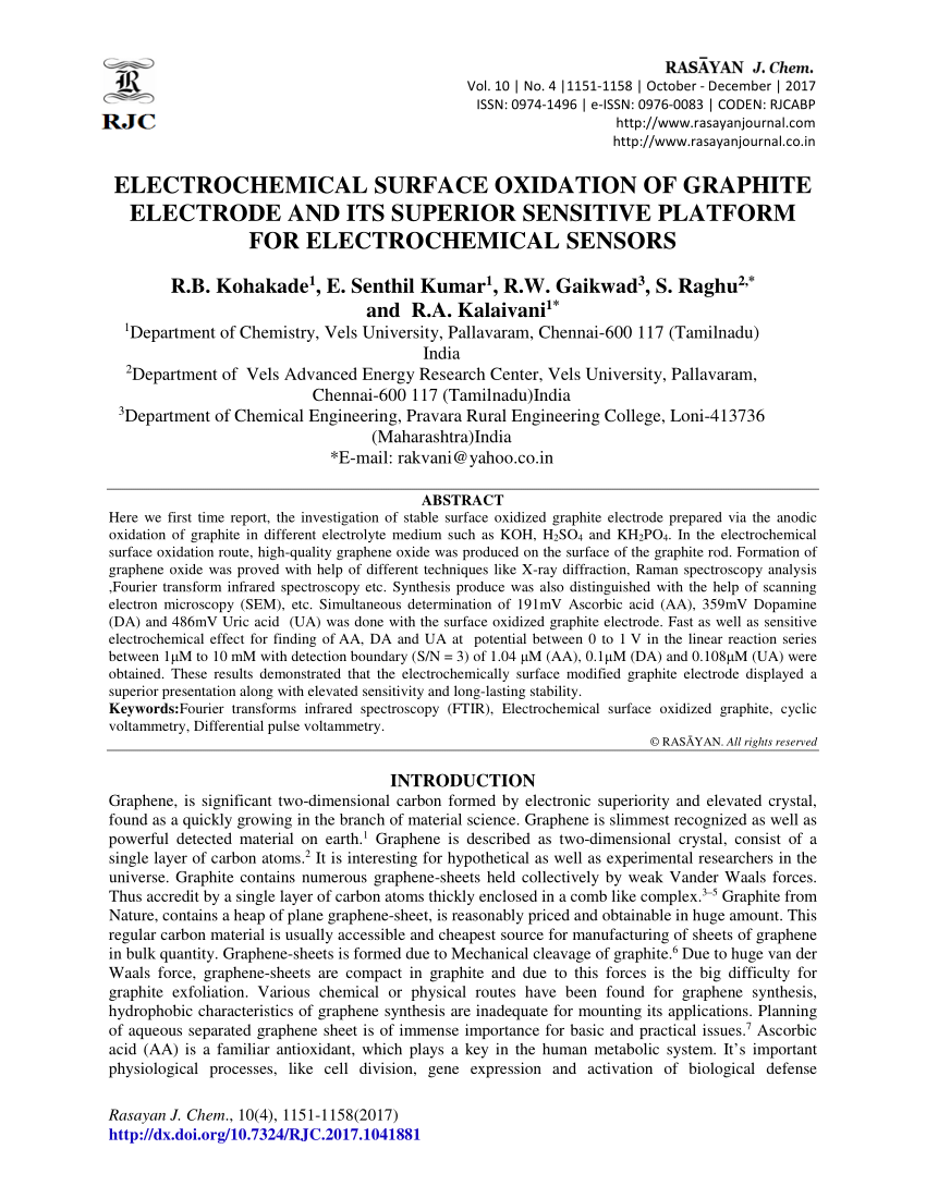 Pdf Electrochemical Surface Oxidation Of Graphite Electrode And Its Superior Sensitive Platform For Electrochemical Sensors