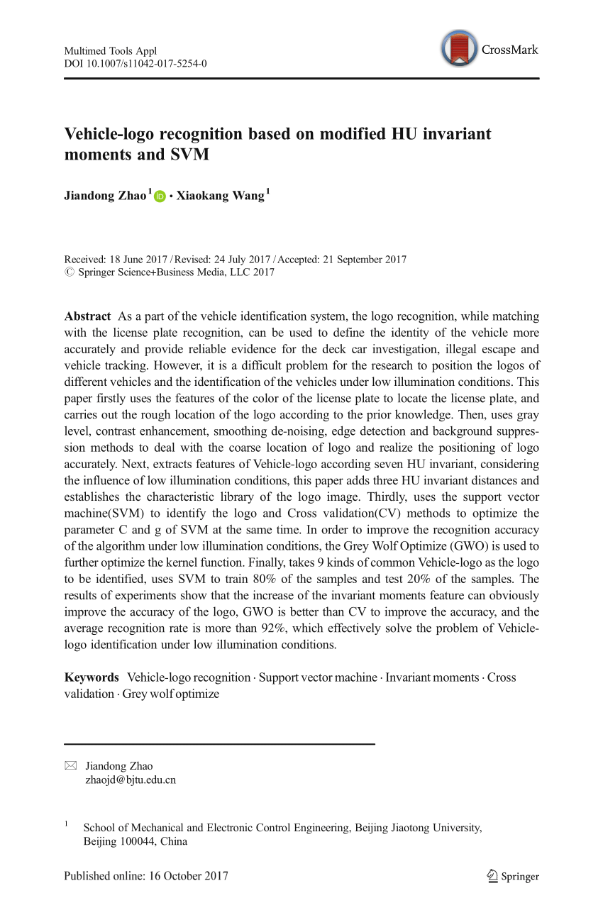 Pdf Vehicle Logo Recognition Based On Modified Hu Invariant Moments And Svm