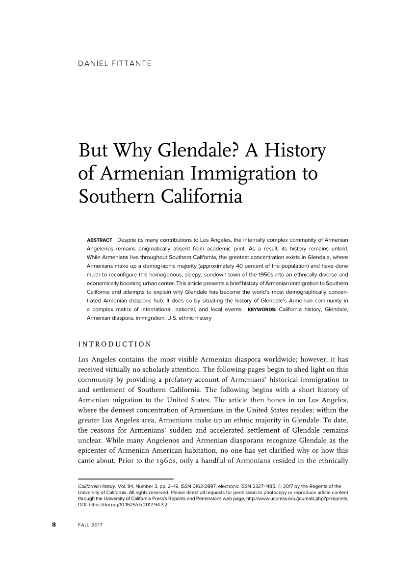 PDF) Glendale? A History of Armenian Immigration to California