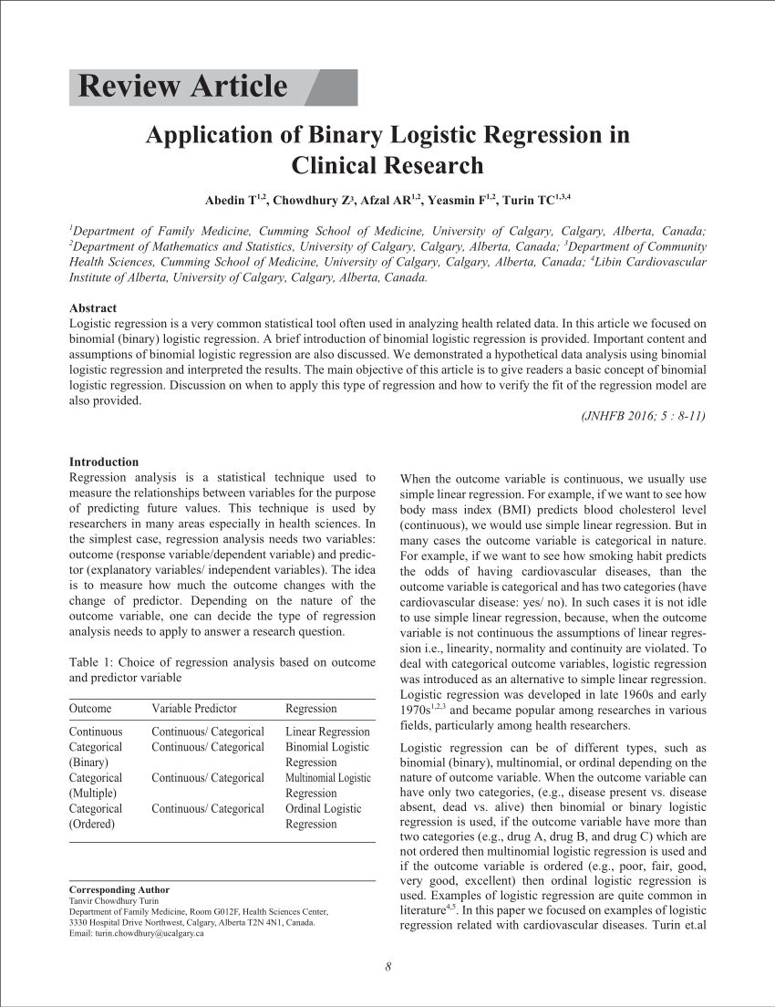 research papers using binary logistic regression