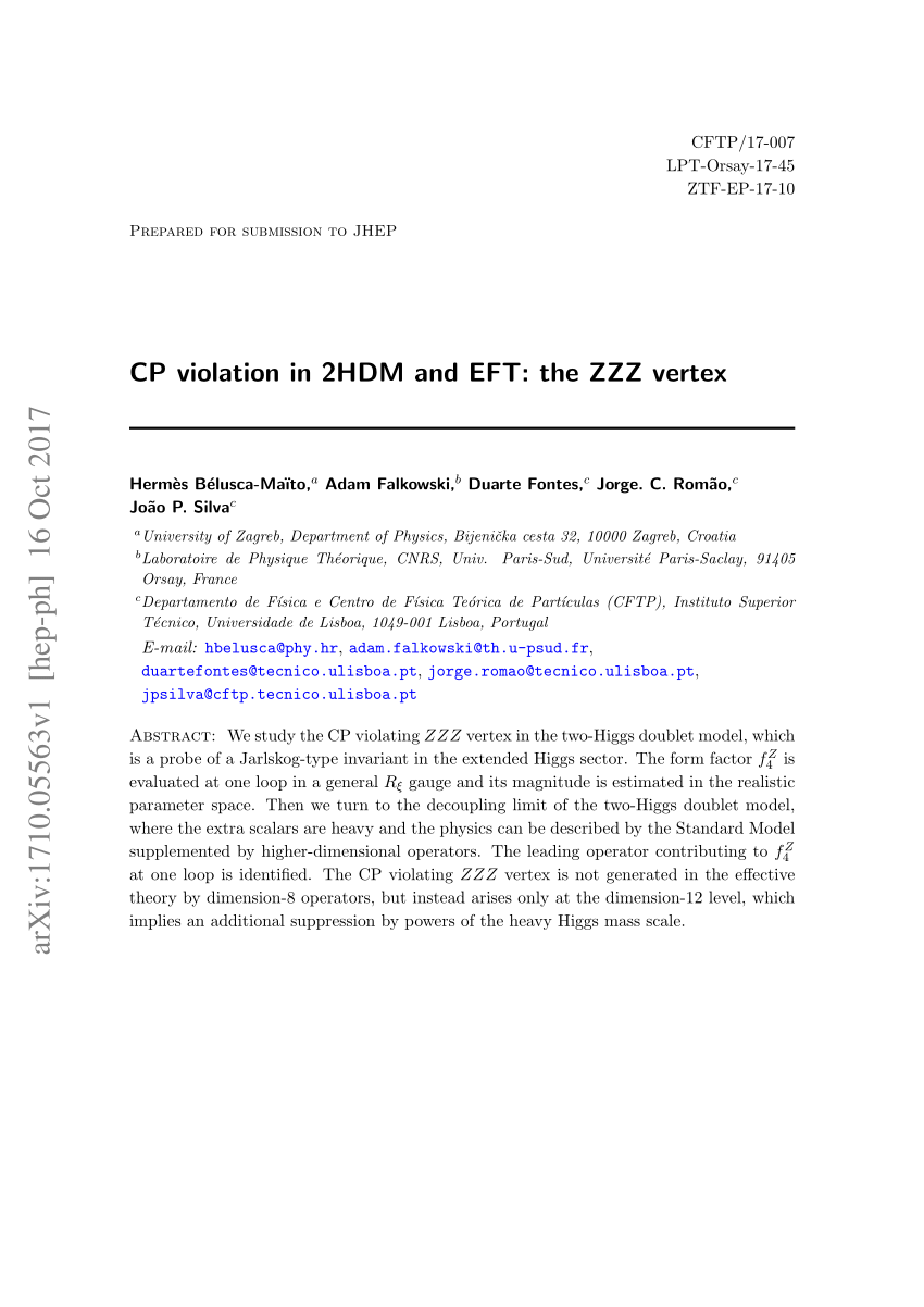 Pdf Cp Violation In 2hdm And Eft The Zzz Vertex