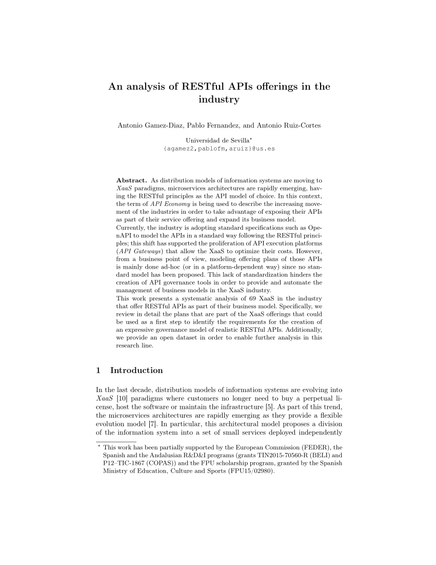 PDF An Analysis of RESTful APIs Offerings in the Industry