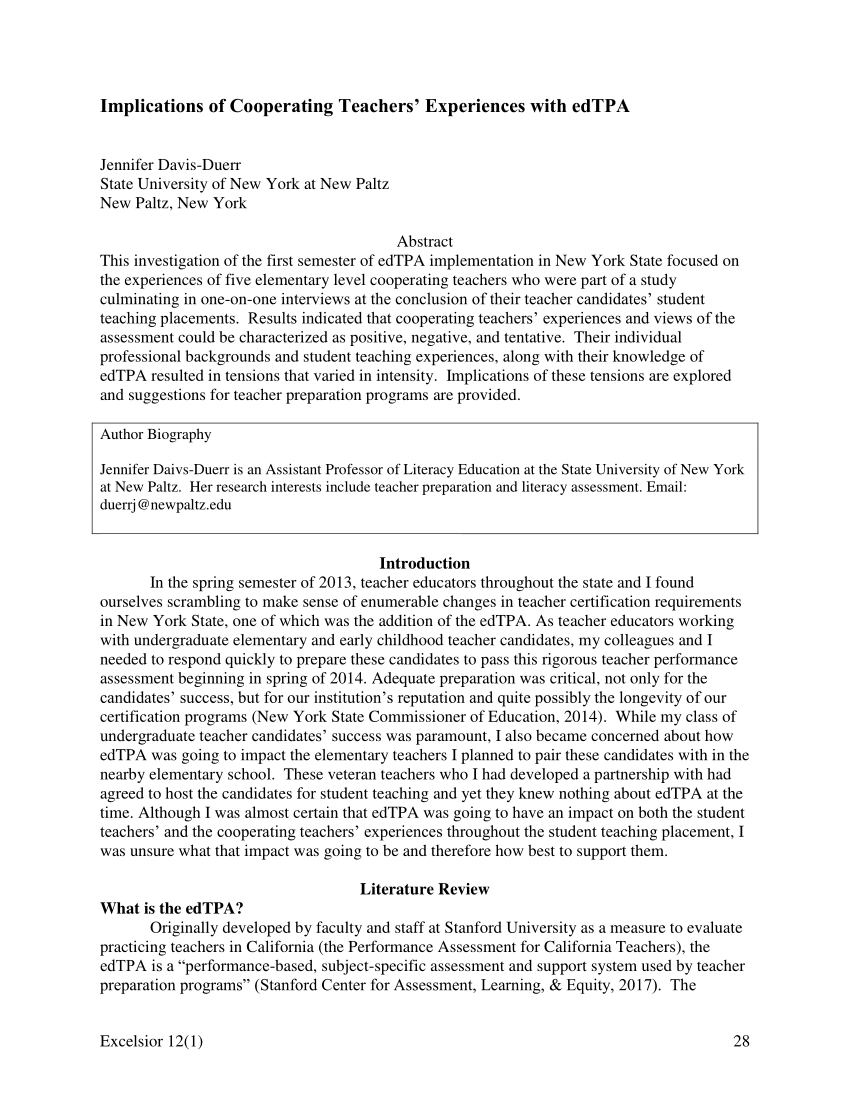 (PDF) Implications of Cooperating Teachers' Experiences with edTPA