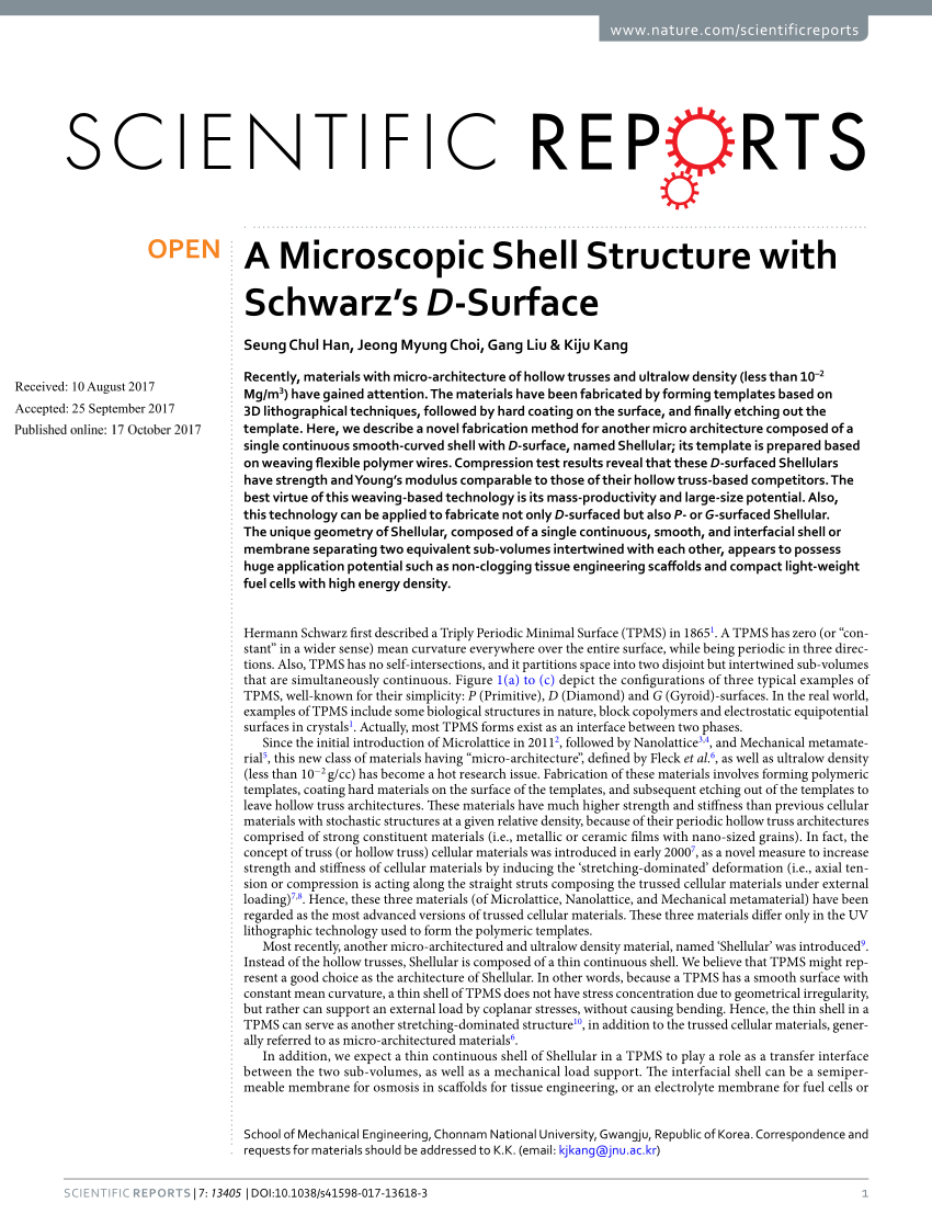 PDF) A Microscopic Shell Structure with Schwarz's D-Surface