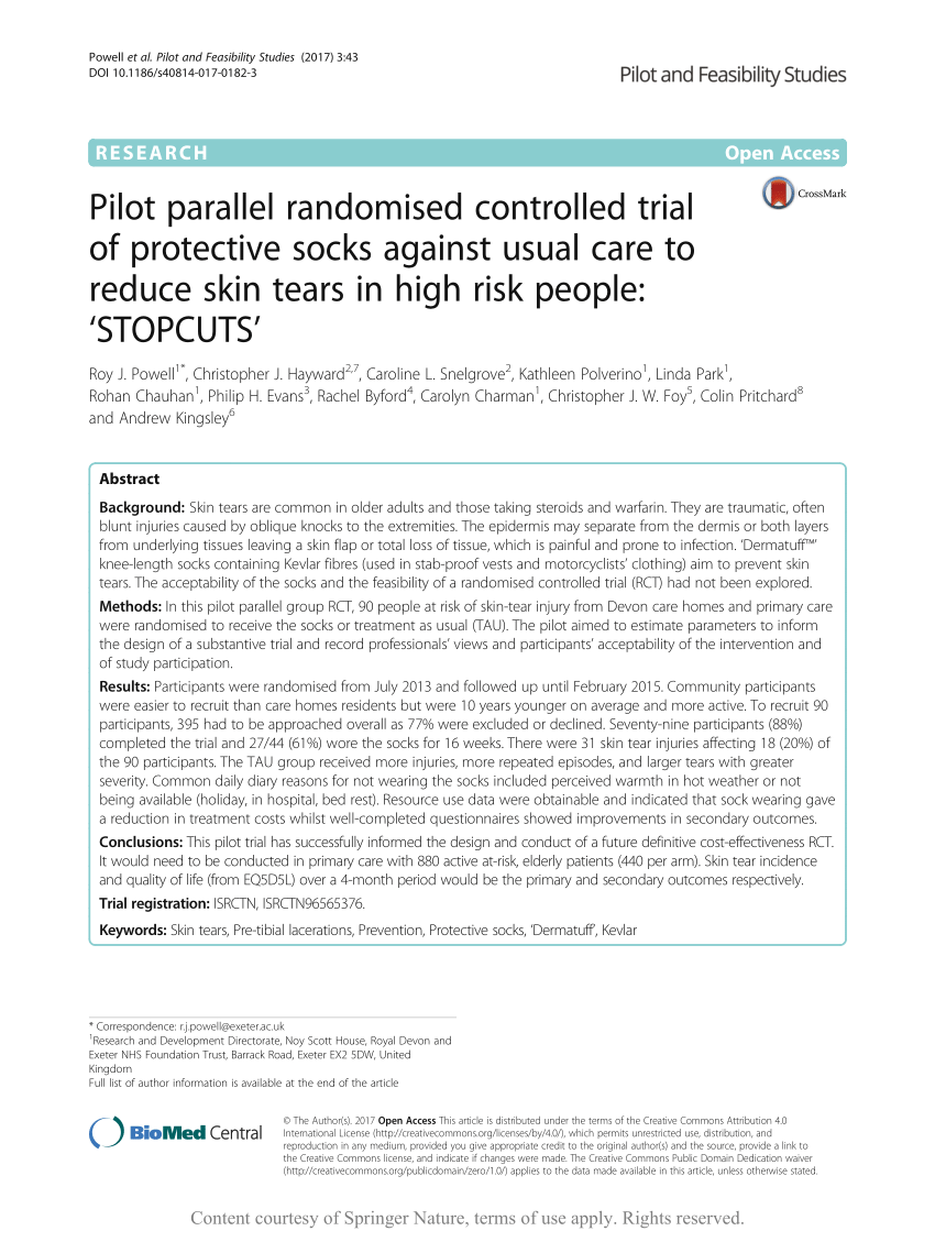 (PDF) Pilot parallel randomised controlled trial of protective socks ...