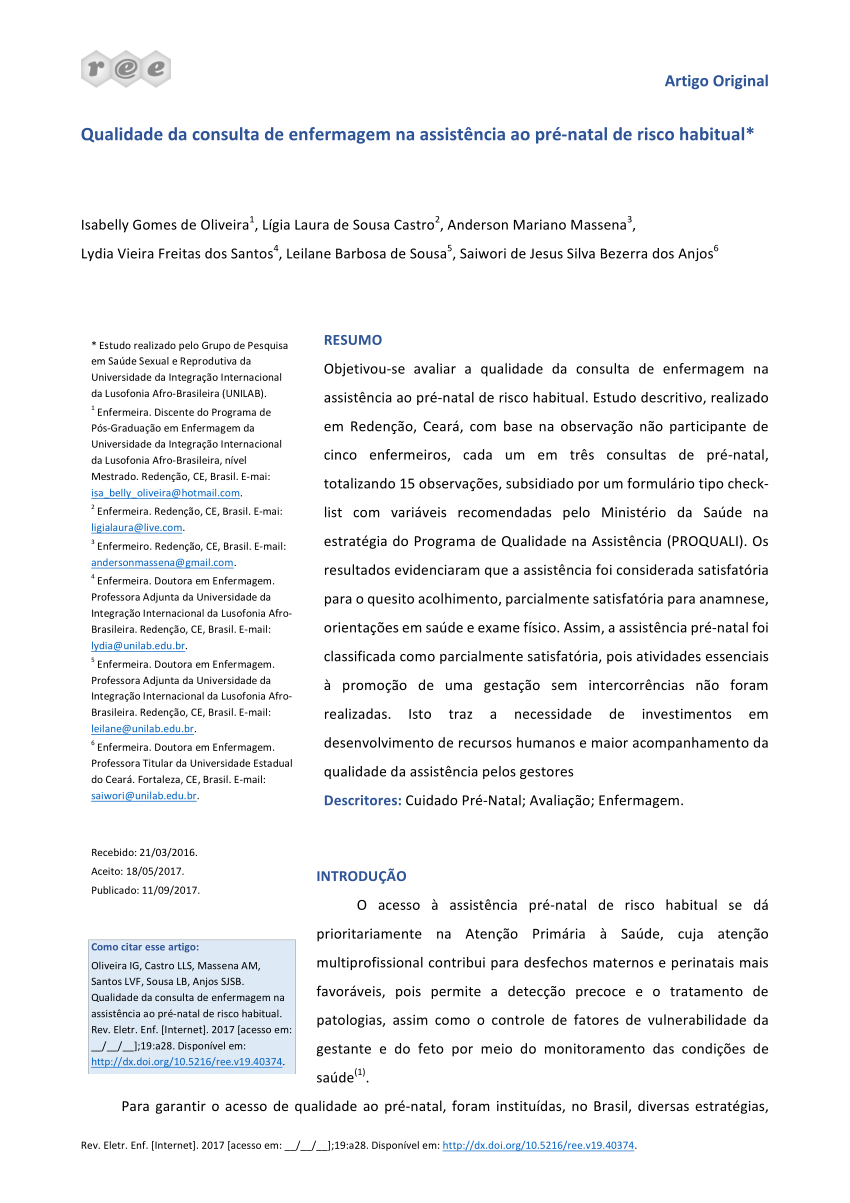 PDF) Qualidade da consulta de enfermagem na assistência ao pré-natal de risco  habitual
