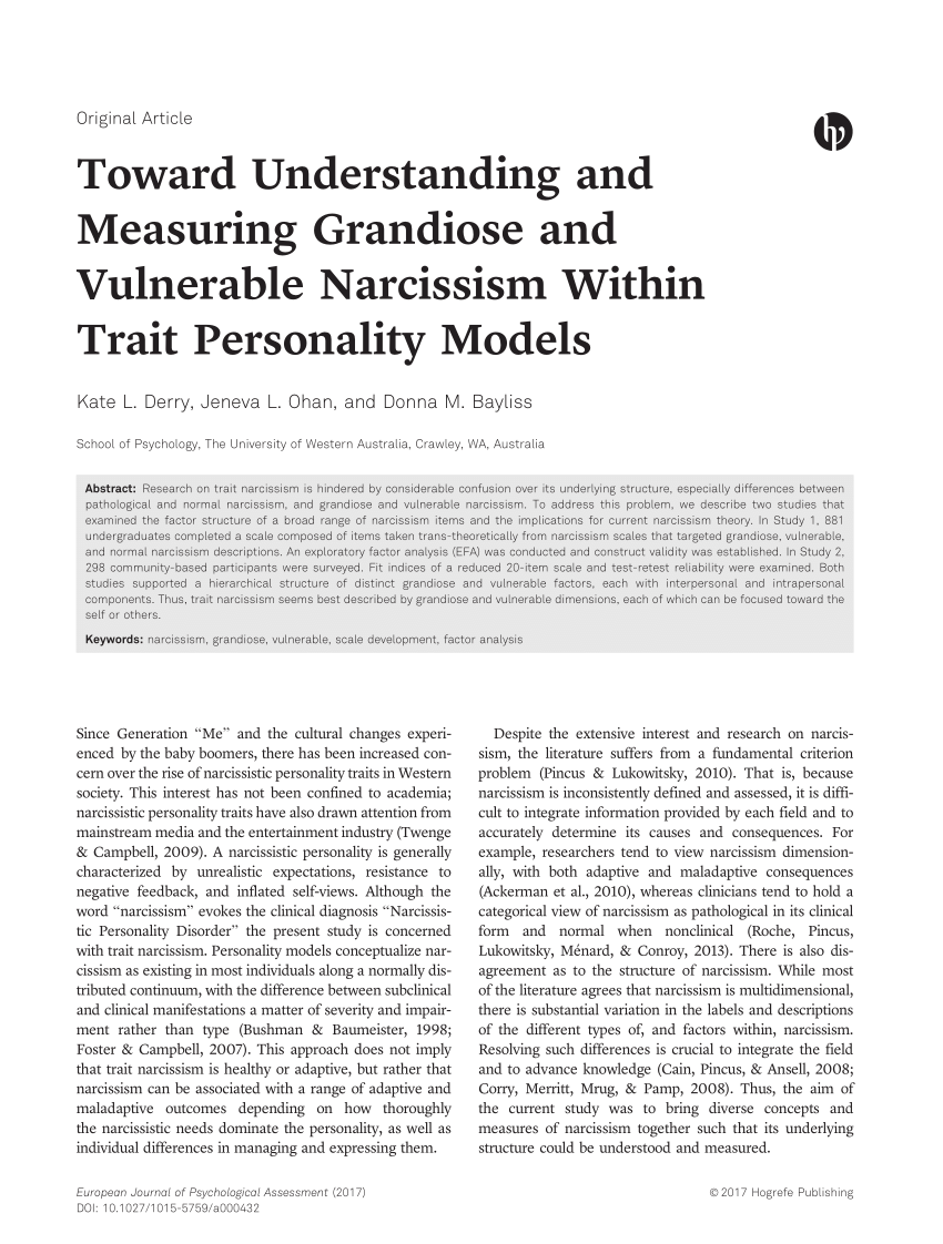  PDF Toward Understanding And Measuring Grandiose And Vulnerable 