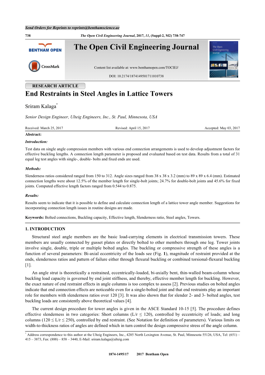 (PDF) End Restraints in Steel Angles in Lattice Towers