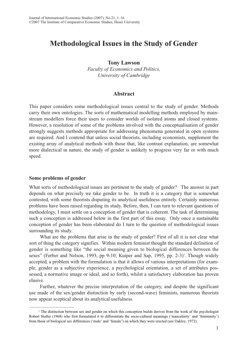 PDF) Methodological Issues in the Study of Gender