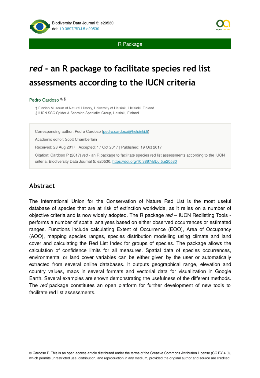PDF) - An R package to facilitate species red list to the IUCN criteria