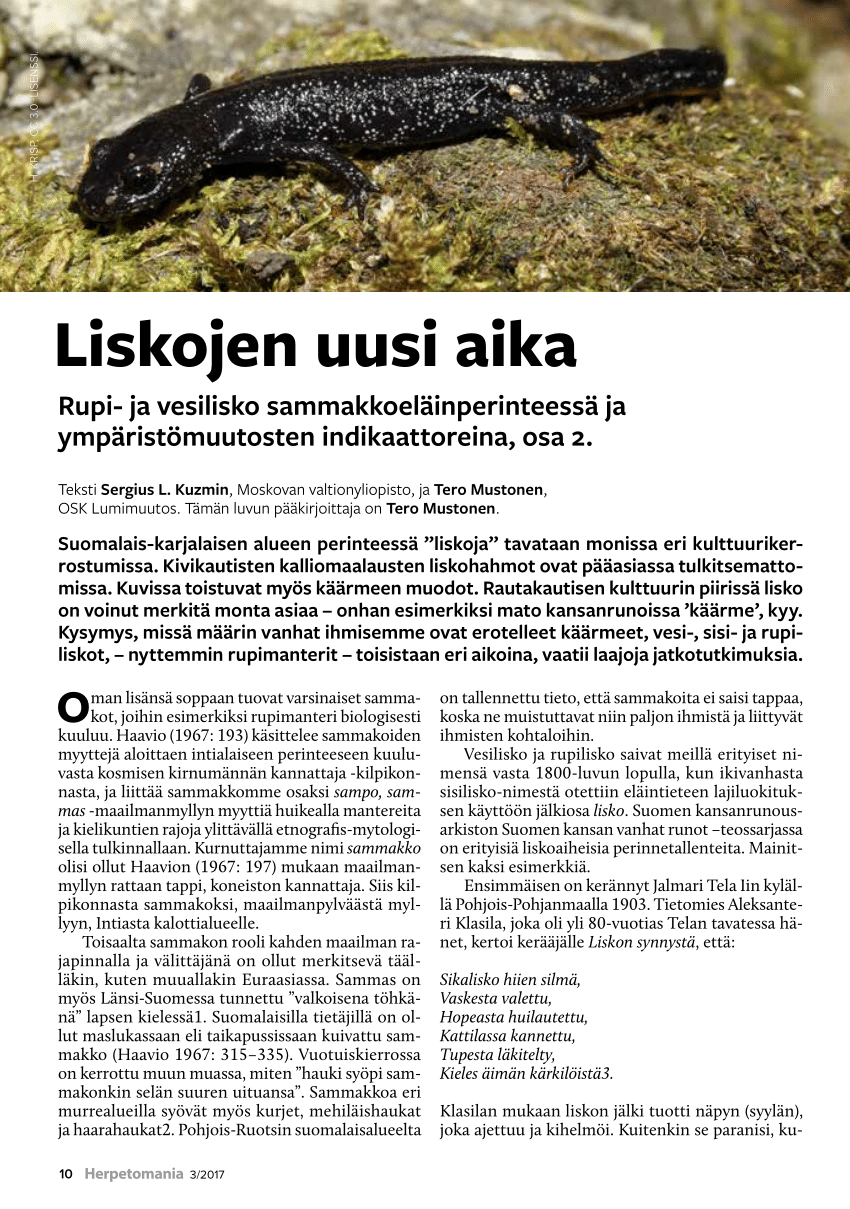 PDF) Rupi- ja vesilisko sammakkoeläinperinteessä ja ympäristömuutosten  indikaattoreina, osa 2.