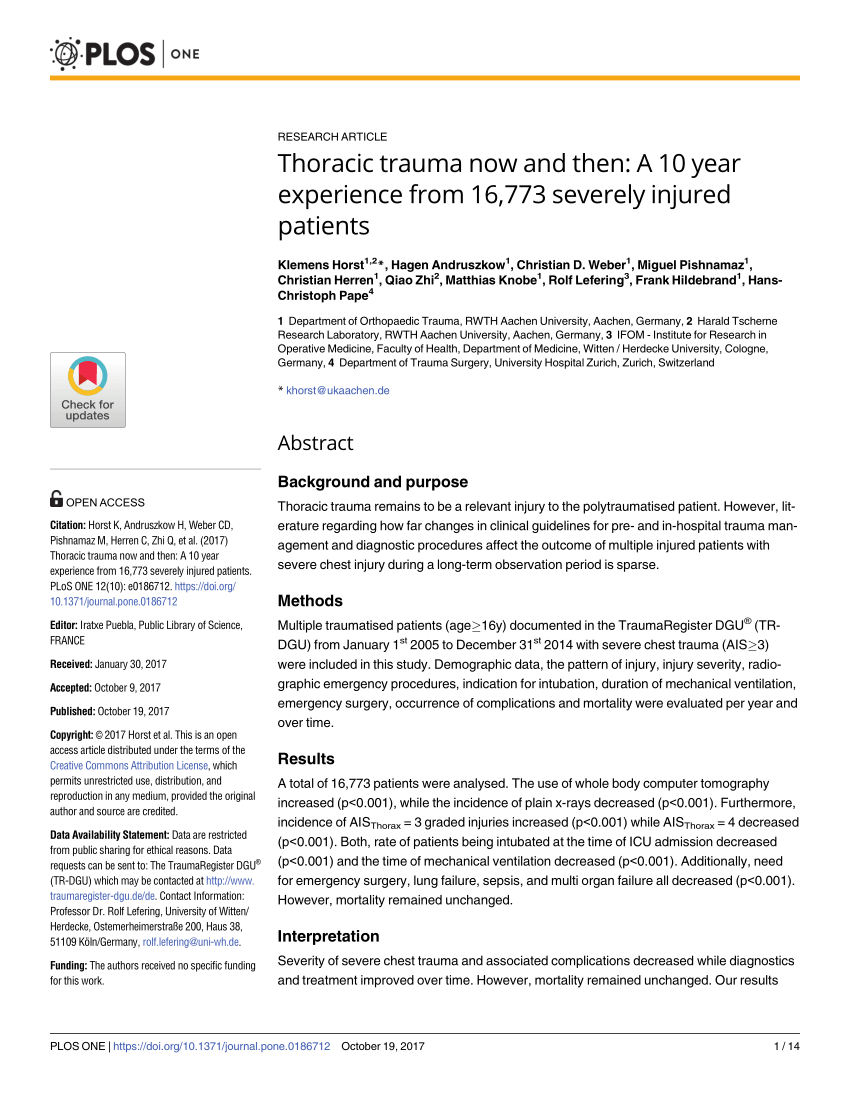 Pdf Thoracic Trauma Now And Then A 10 Year Experience From