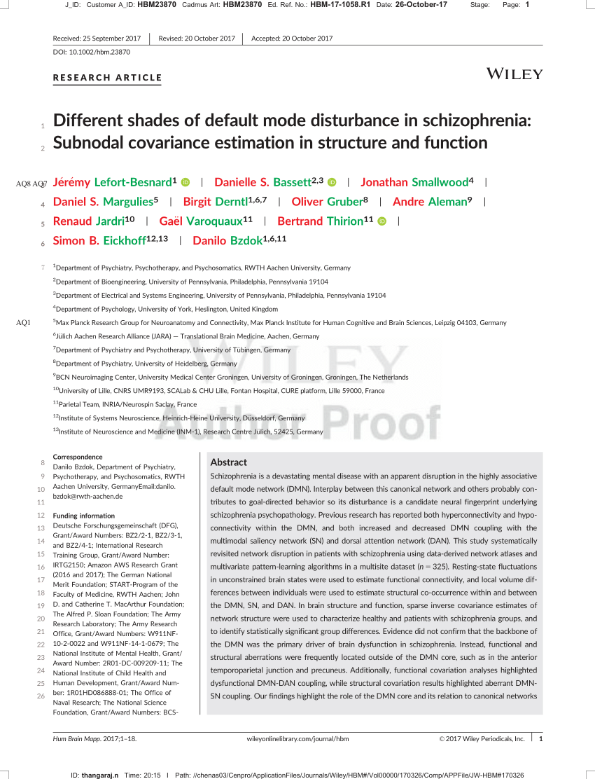 Pdf Different Shades Of Default Mode Disturbance In Schizophrenia Subnodal Covariance Estimation In Structure And Function