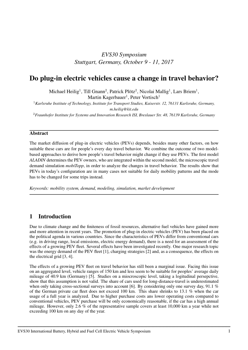 Pdf Do Plug In Electric Vehicles Cause A Change In Travel Behavior