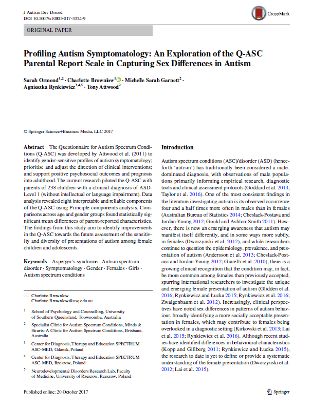 Pdf Profiling Autism Symptomatology An Exploration Of The Q Asc