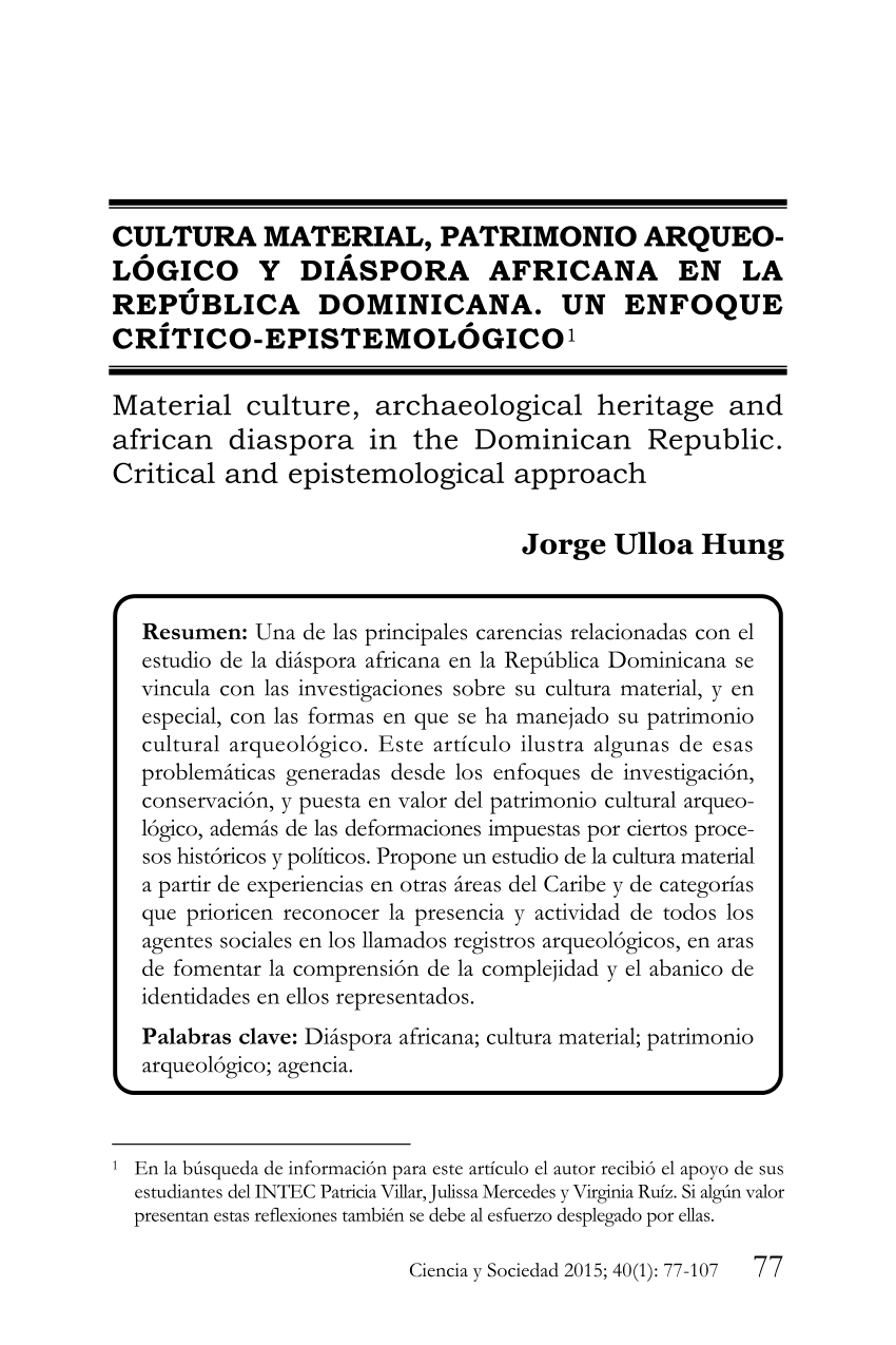 Pdf Cultura Material Patrimonio Arqueologico Y Diaspora Africana En La Republica Dominicana Un Enfoque Critico Epistemologico