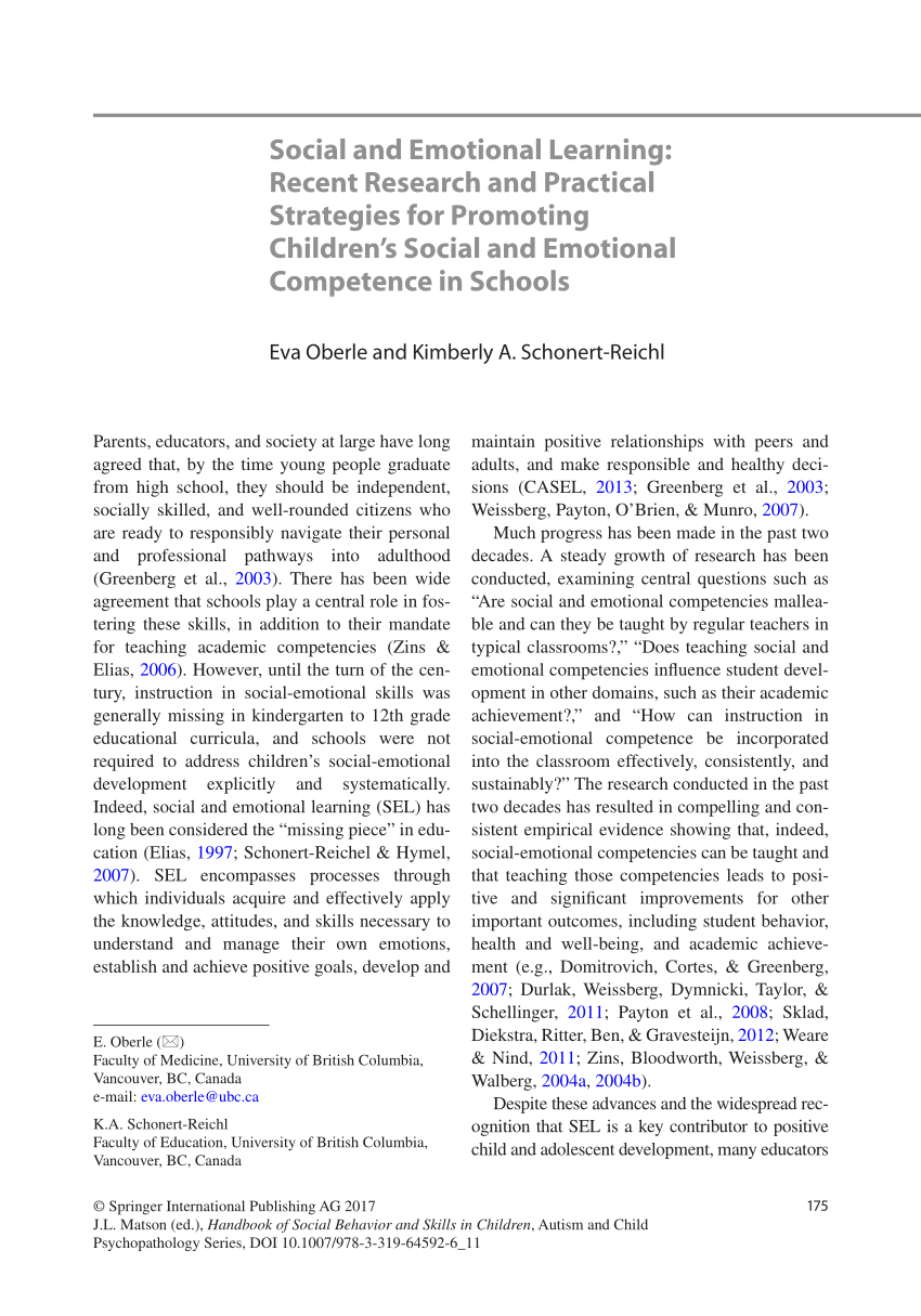 social emotional learning research paper