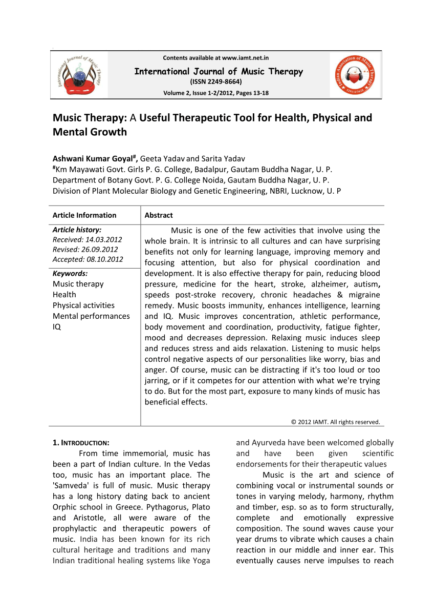music therapy research paper pdf