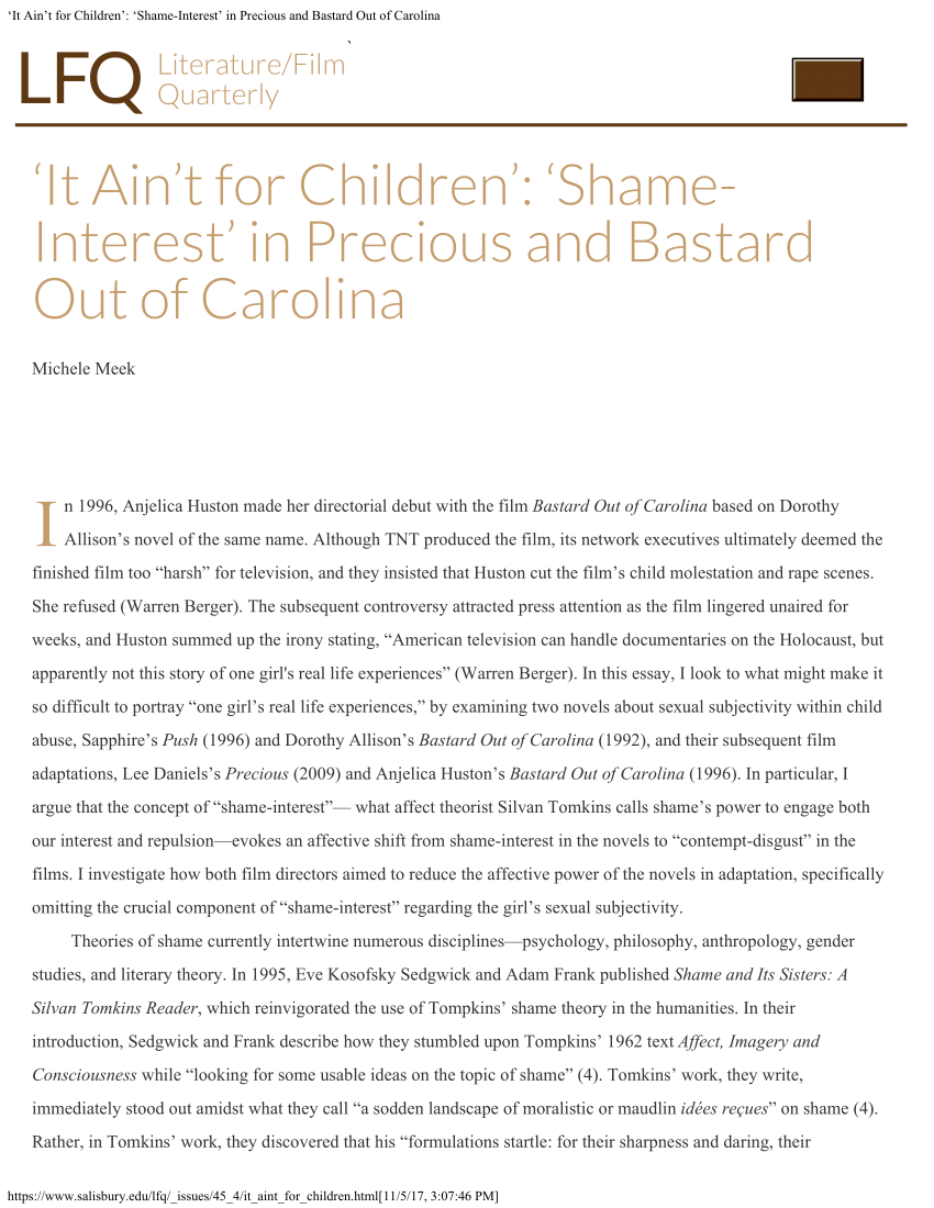 Pdf It Ain T For Children Shame Interest In Precious And Bastard Out Of Carolina