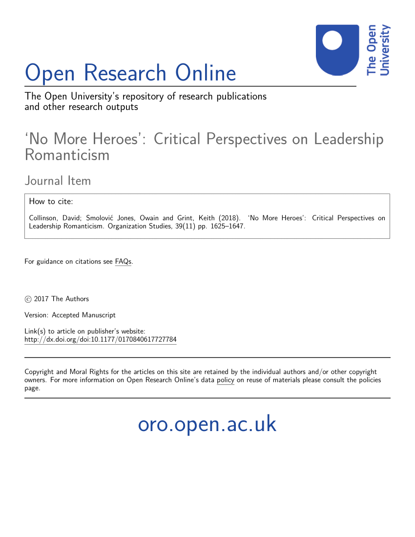 Pdf No More Heroes Critical Perspectives On Leadership Romanticism